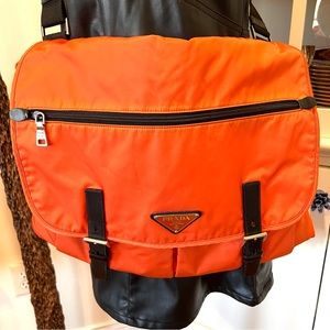 PRADA Authentic Orange Vela Nylon Crossbody Messenger Bag
